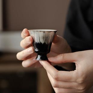 弥言乌金釉鎏银品茗杯手工陶瓷茶杯复古诧寂风主人杯单杯功夫茶具
