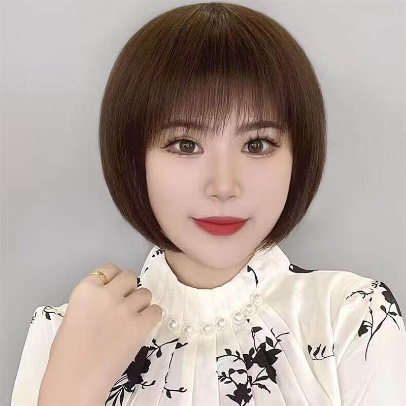 新款时尚女短发bobo逼真自然中老年妈妈修脸真蓬松整顶假发