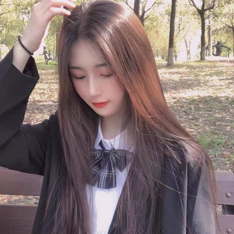 假发抖音网红女长直发中分浏海时尚圆脸逼真长发自然气质全头套式