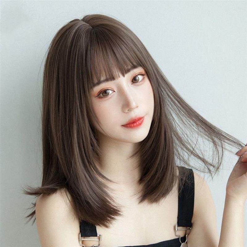 假发女中长发全头逼真锁骨短直发时尚自然学生圆脸网红整顶假发套