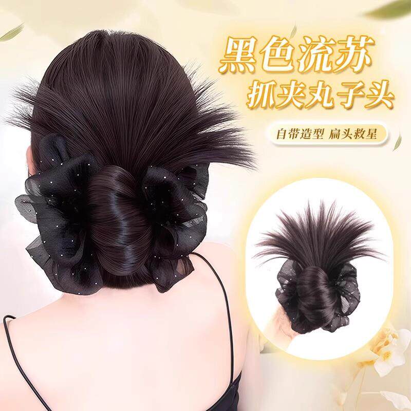丸子头假发女慵懒感鸡毛抓夹自然蓬松后脑勺一体式盘发神器假发包