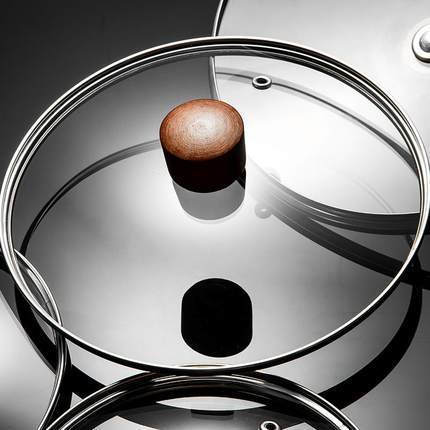 雪平锅奶锅汤锅厚锅盖炒菜平底钢化玻璃不锈钢盖16/18/20/22/24cm