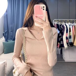 AE法式气质小众POLO领秋季女装针织衫设计感打底衫修身显瘦上衣