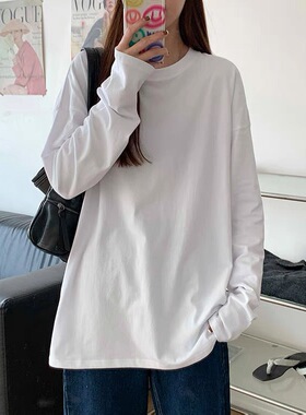 AE白色打底衫跨境秋装内搭上衣白t代发色跨境潮长袖T恤女宽松潮