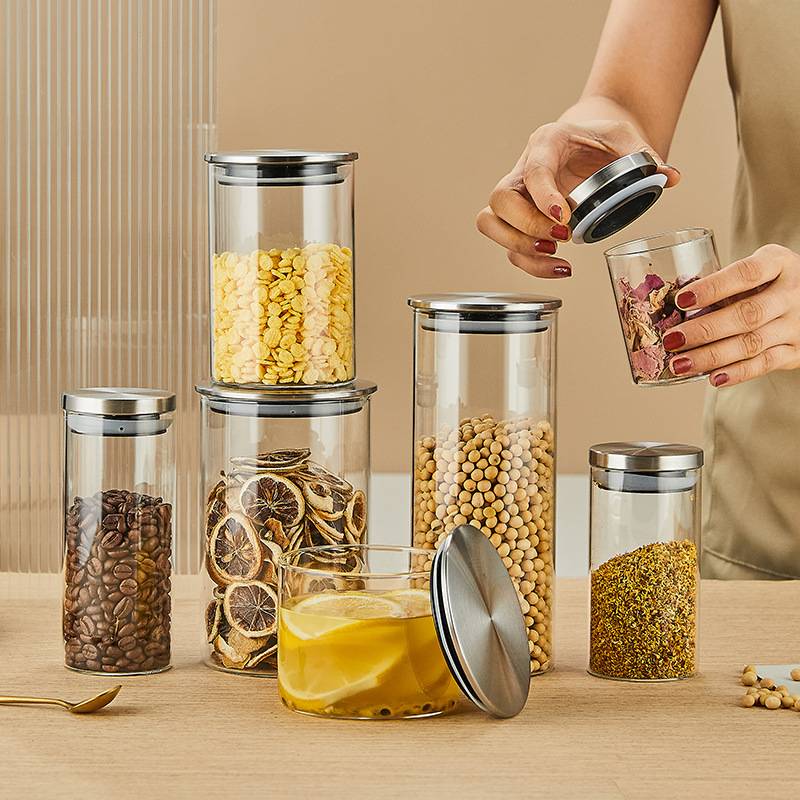 玻璃密封罐不锈钢盖硅胶圈耐高温食品级厨房调料茶叶收纳储物罐子