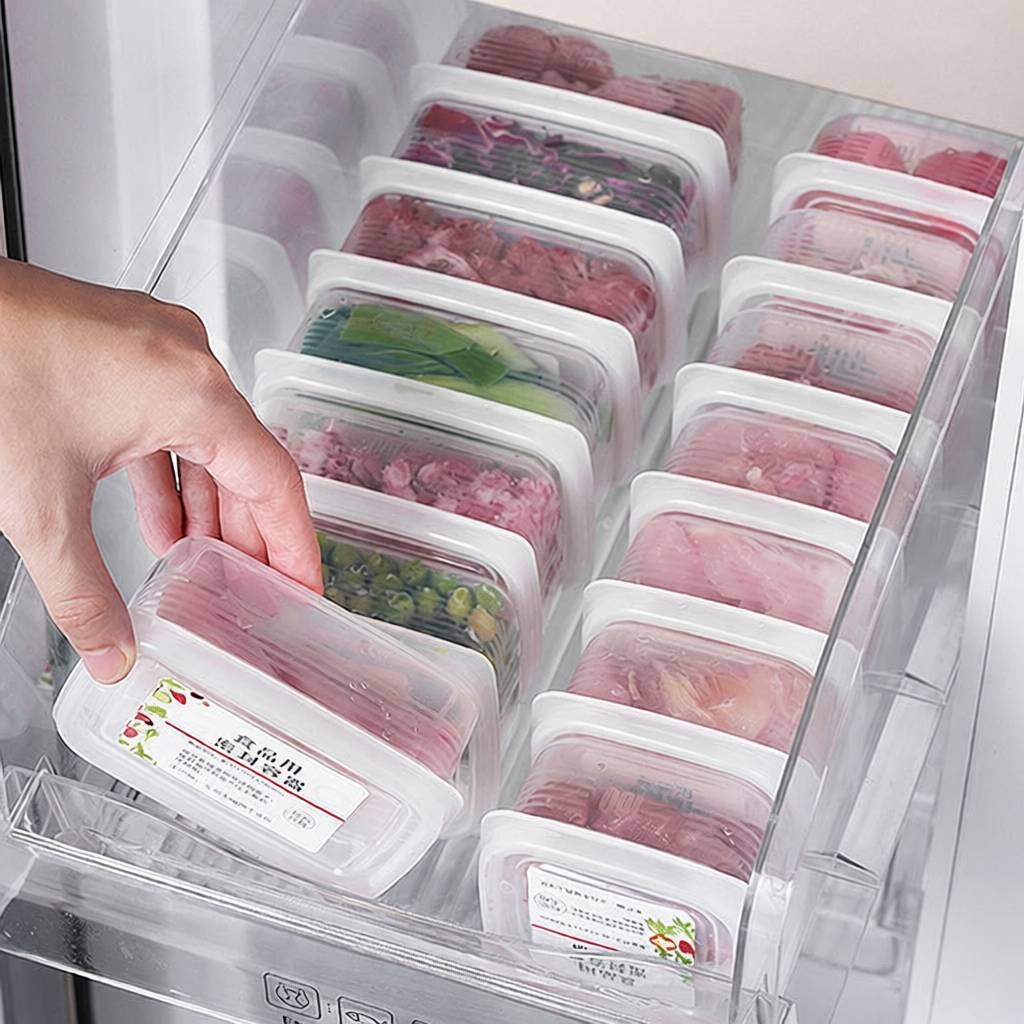 纹路款冰箱食物分类盒冷冻食品级冻肉保鲜盒密封分格葱姜储藏收纳