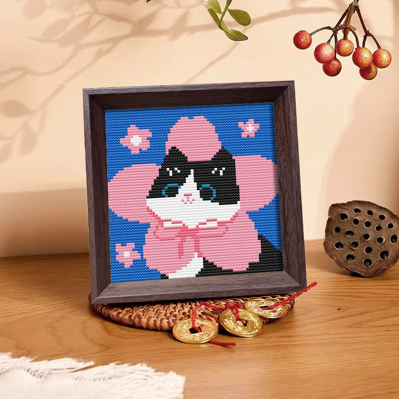 【樱花猫咪】十字绣2026新款线绣带框摆台可爱小猫自己绣手工刺绣,居家布艺,十字绣套件,淘宝优惠券,粉丝福利购,淘宝优惠卷
