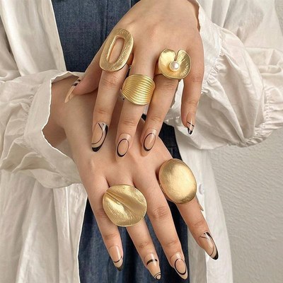 ALLYES Irregular Chunky Gold Silver Color Rings for WYomen M