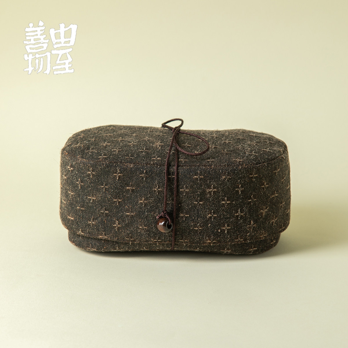 由至善物香云纱十字纹椭式包户外便携包一壶三杯手工编织系抽绳包
