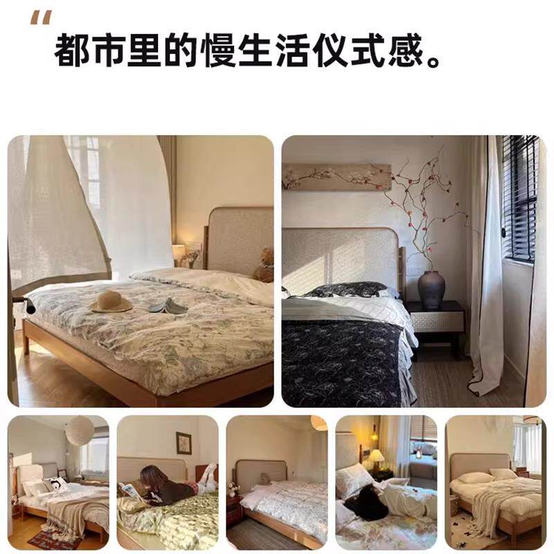 中古风云栖床白蜡木实木床卧室1.8M1.5M小户型双人床软靠布艺床