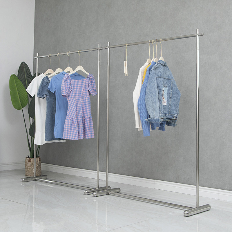服装店展示架落地式挂衣服架子不锈钢拉丝银色展示挂衣架女装货架