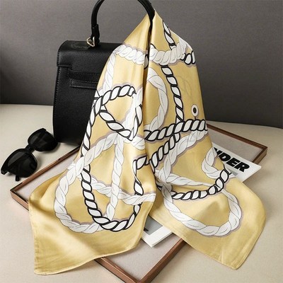 Silk Shawl Fat Cat Square Scarf for Women Satin  YFashion