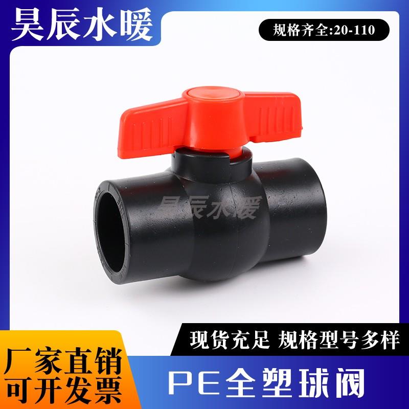 PE全塑球阀4分6分黑色管热熔球阀63 75水管开关1寸烫接开关90阀门