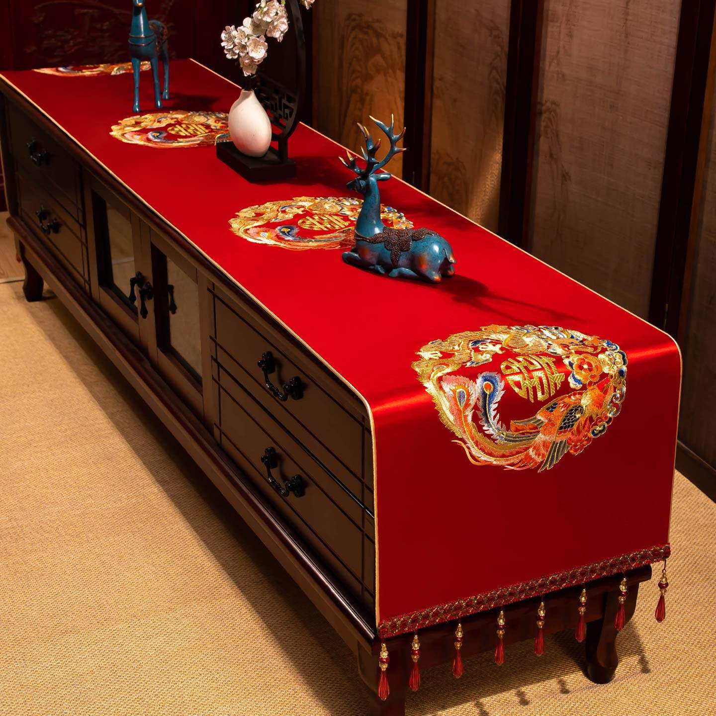 新中式红色结婚电视柜盖布喜字长条桌旗婚礼布置餐桌桌布茶几台布,居家布艺,桌旗,淘宝优惠券,粉丝福利购,淘宝优惠卷