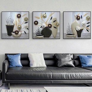 5d钻石画2021年新款 满钻小清新花卉三联画点贴砖秀十字绣客厅2020