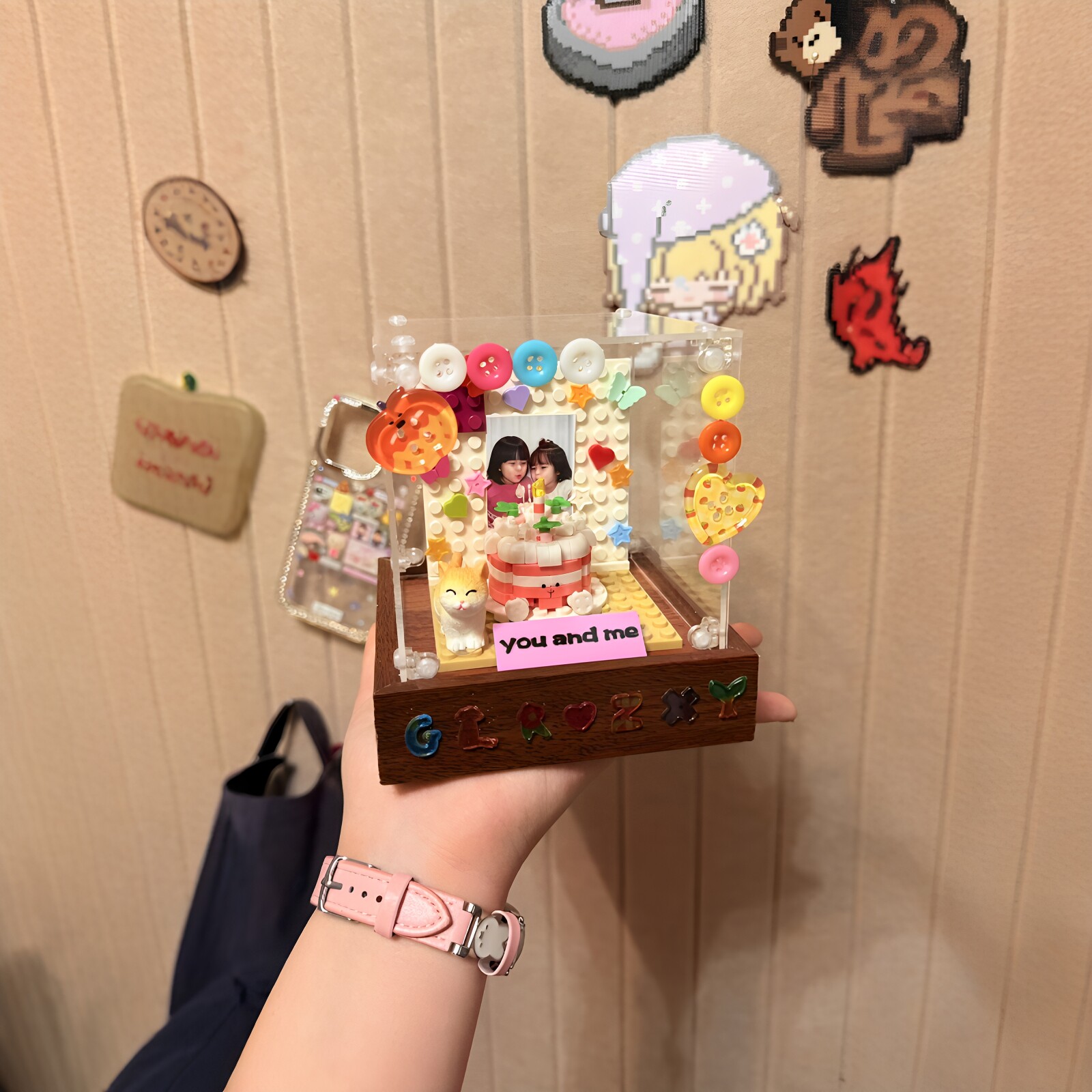 积木蛋糕相框生日礼物吹蜡烛送男女朋友手工diy拼装创意玩具摆件