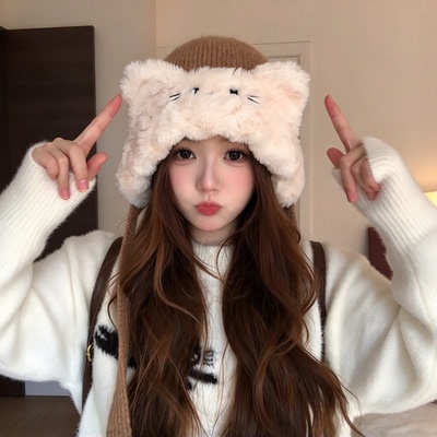 韩系猫耳雷锋帽女秋冬保暖显脸小
