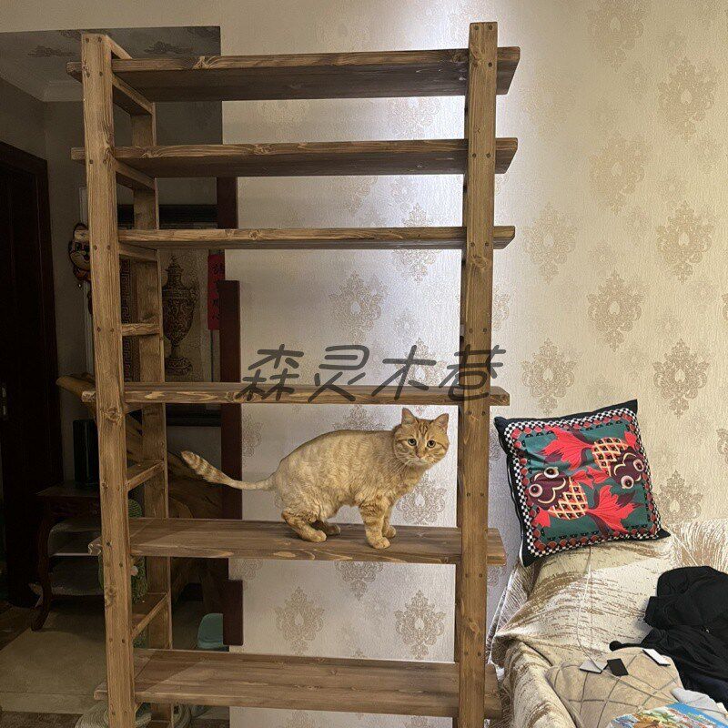 复古风胡桃色实木置物架花架酒架店铺商用展示架陈列架多层收纳架