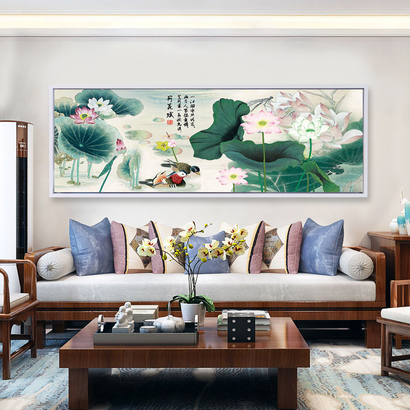荷花背景墙水墨画卧室画鸳鸯戏水床头画装饰画客厅挂画温馨婚房画图片