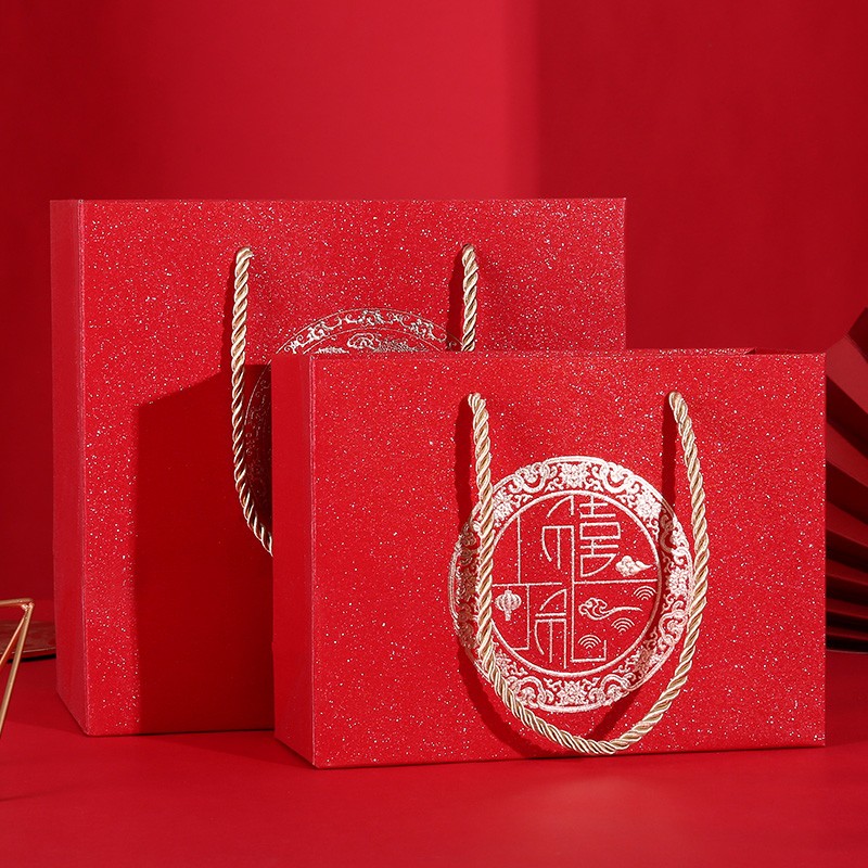 高档磨砂喜糖盒结婚中式空手提袋伴手礼品袋回礼婚庆大号手提礼袋