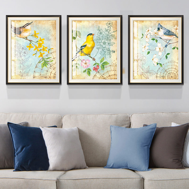 简约美式乡村装饰画卧室床头壁画书房挂画动物画花鸟画饭厅壁画图片