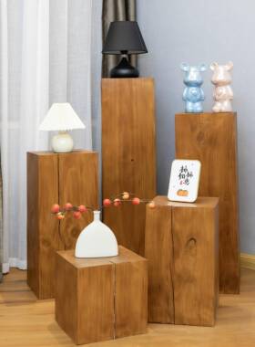 简约风民宿复古木墩子原木实木根雕凳子花架底座玄关摆件角几边几
