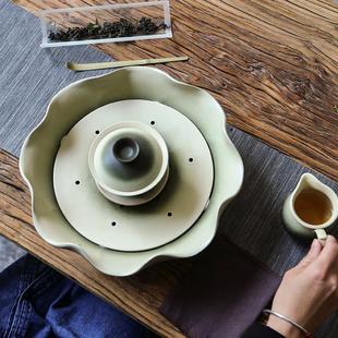 陶瓷茶盘荷花干泡台小型现代托盘储蓄水茶台功夫茶具壶承家用茶海