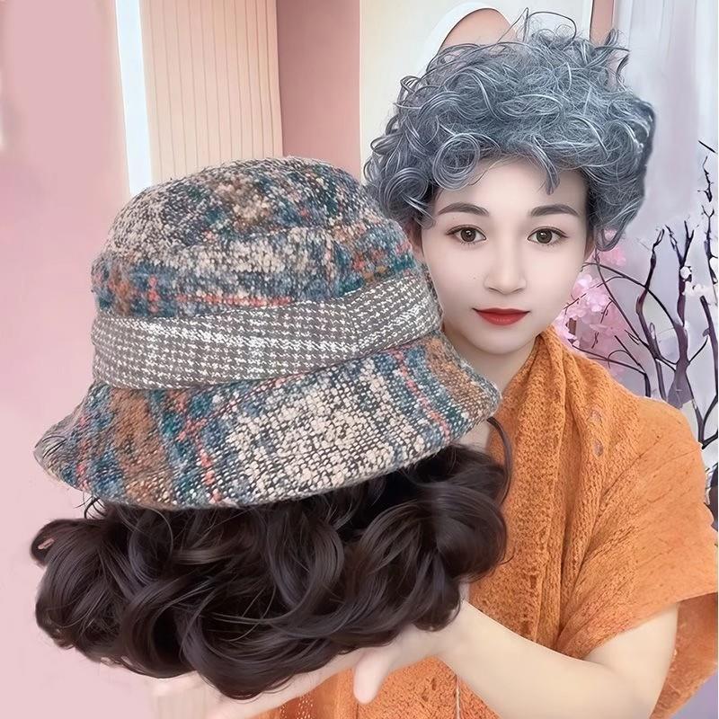 假发帽子女新款中老年洋气妈妈新年渔夫帽子假发时尚礼帽全头套