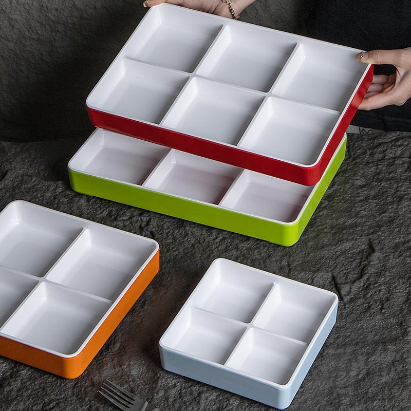 密胺四六格盘分格盘子火锅烤肉店配菜盒商用酒吧会所水果小吃拼盘