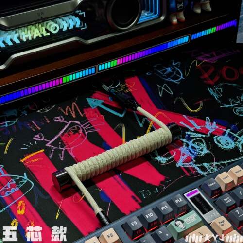 五芯8K磁轴客制化键盘数据线航插线伸拉螺旋线弹簧快充线typecUSB