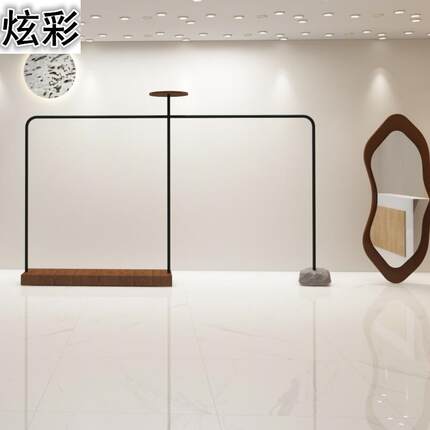 服装店展示架上墙实木胡桃木不锈钢拉丝挂衣架落地女装货架展示架