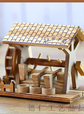木质农具模型木头打米机送礼礼品景区超市销售木制工艺品家居摆件