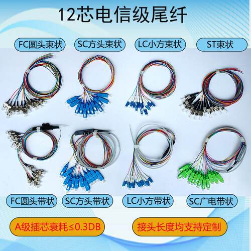 12芯SC大方LC小方ST头FC圆头束状带状尾纤单模多模光纤跳线电信级