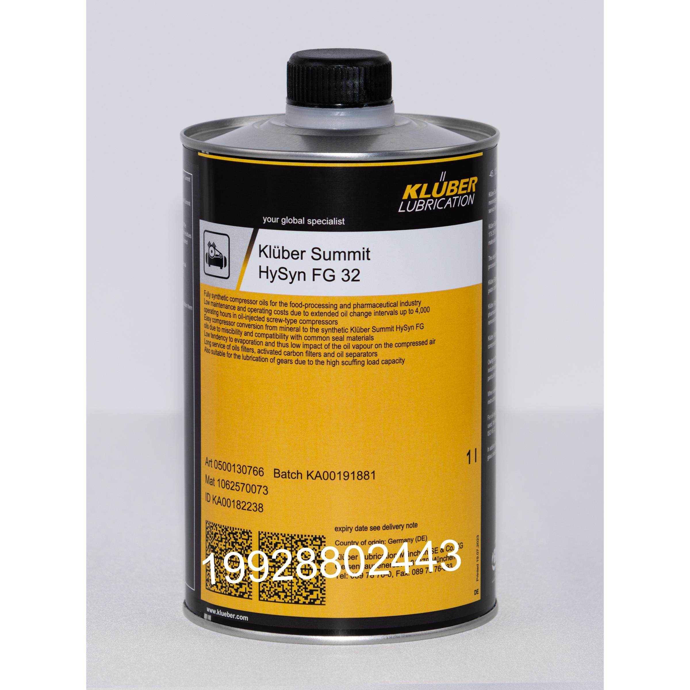 Kluber Summit HySyn FG 15 32 46 68 100全合成食品级空压机油