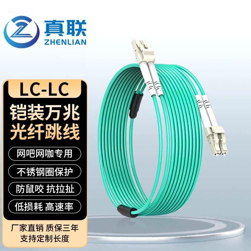 万兆多模铠装光纤线防鼠咬带凯跳纤OM3双芯LC-LC跳钎网吧网咖尾纤