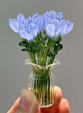 淄博手工琉璃小花朵仿真花束插花玻璃永生花礼物清新桌面装饰摆件