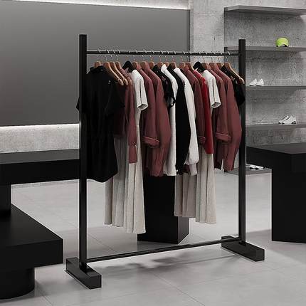 服装店展示架黑色方管落地式陈列挂衣杆女装店中岛不锈钢男装货架
