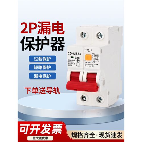 DZ40LE空气开关带漏电保护器2P63A家用小型漏保占两位
