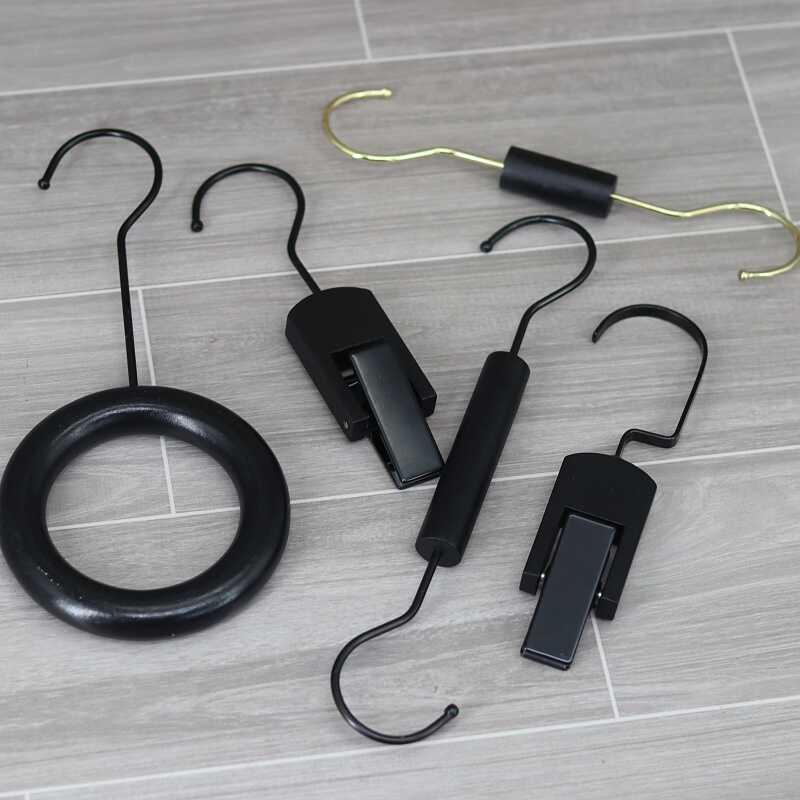 服装店围巾木圈圆形丝巾木环 复古圆环挂钩衣架多功能黑色圆环S钩