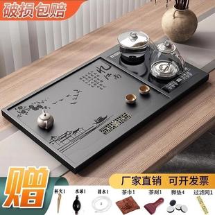 一体石茶盘 合成乌金石茶盘家用茶台烧水壶一体办公室全自动套装