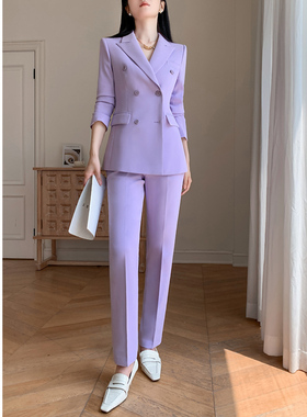 紫色休闲西装套装女春秋冬2023新款高级感职业正装小个子高端西服
