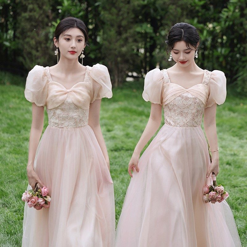 伴娘服女冬季小个子毕业主持演出晚礼服2024主持晚宴姐妹团伴娘裙