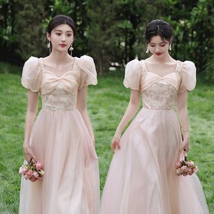 伴娘服女冬季小个子毕业主持演出晚礼服2024主持晚宴姐妹团伴娘裙