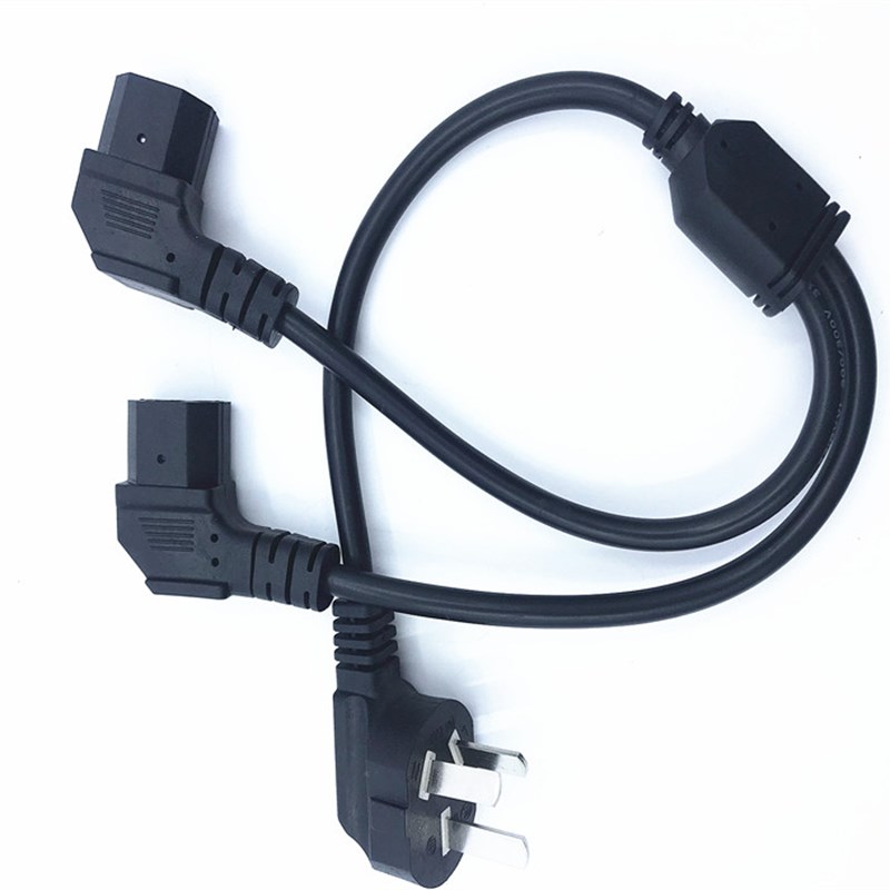 超短一分二弯头电源线主机电脑显示器90度一拖二品字电源线0.5米