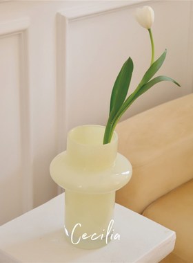 Cecilia 法式奶油中古花瓶 琉璃色小众百搭居家插花玻璃艺术道具