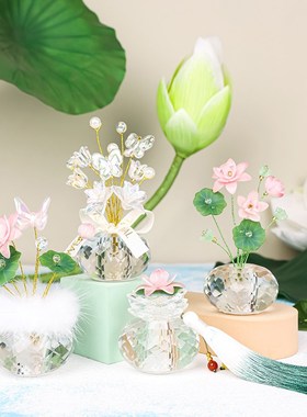 全越水晶底座郁金香桌面摆件高档手工家居玄关小摆件治愈工位装饰