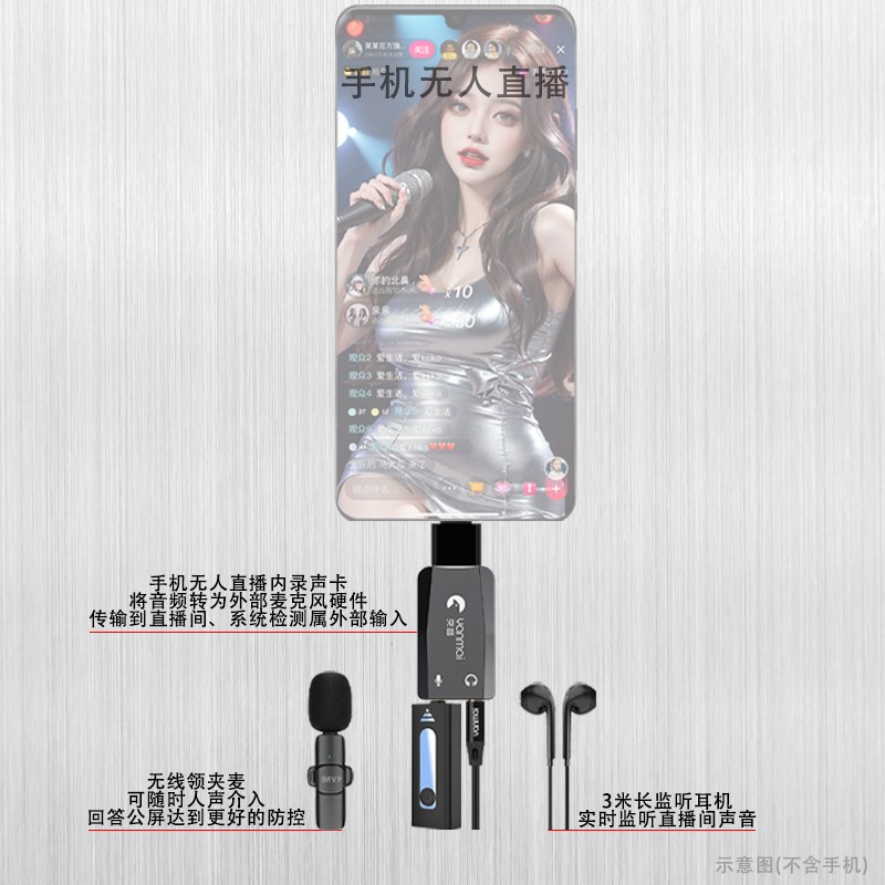 手机无人直播内录声卡手机录播专用音频转换麦克风输入防控转接器