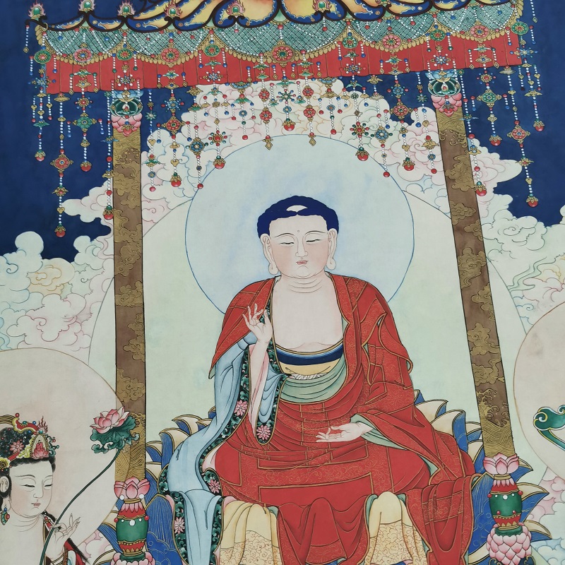 夏荆山 华严三圣像文殊普贤 复古书画佛像国画画芯微喷仿古装饰画