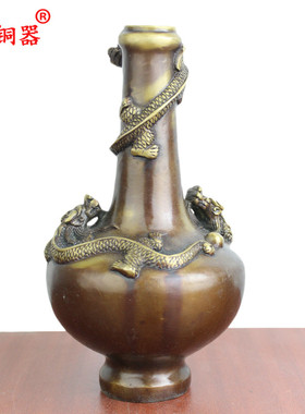 宇卓铜器纯铜花瓶黄铜花瓶铜工艺品龙凤花瓶多款 铜花瓶摆件