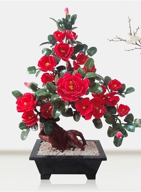 玉石雕刻牡丹花工艺品客厅装饰品酒柜玄关装饰玉雕新中式盆景摆件